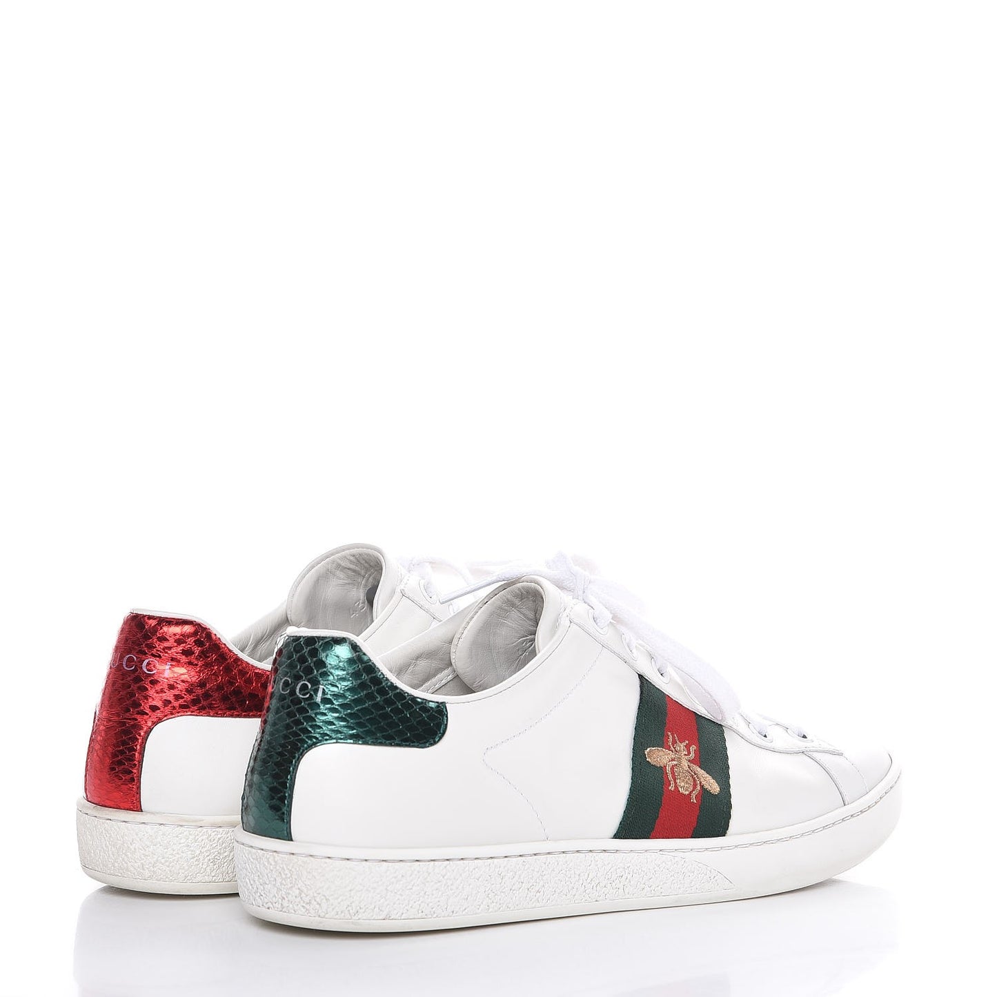 Calfskin Ayers Bee Embroidered Ace Sneakers 39 White Green