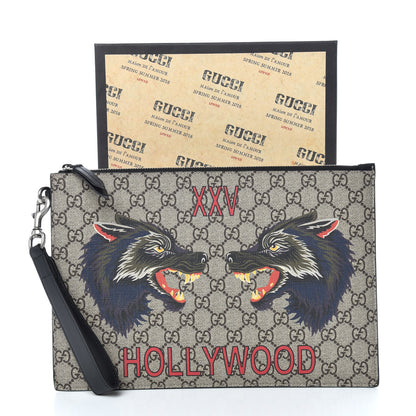 Gucci GG Supreme Monogram Wolf Zip Wristlet Pouch Beige 9 of 9