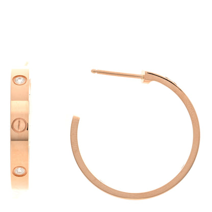 Cartier 18K Pink Gold 3 Diamond 3.5mm LOVE Hoop Earrings 1 of 5