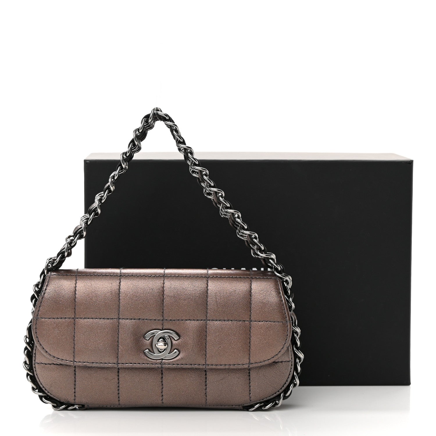 Chanel Metallic Lambskin Quilted Chocolate Bar 3 Chain Flap Bronze 16 of 16