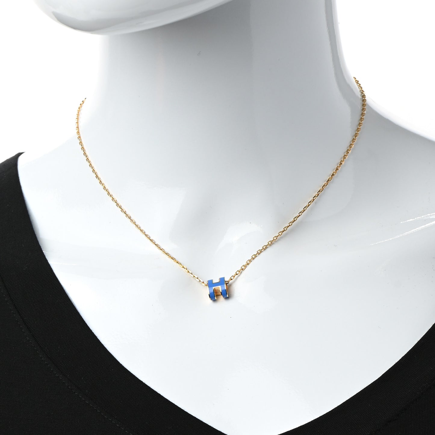 Lacquered Gold Mini Pop H Pendant Necklace Bleu Sature
