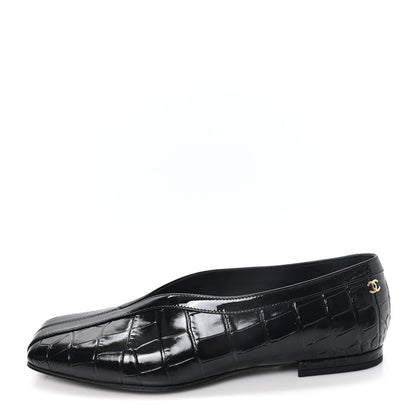 Chanel Crocodile Embossed Patent Calfskin Ballet Flats 36.5 Black 1 of 10