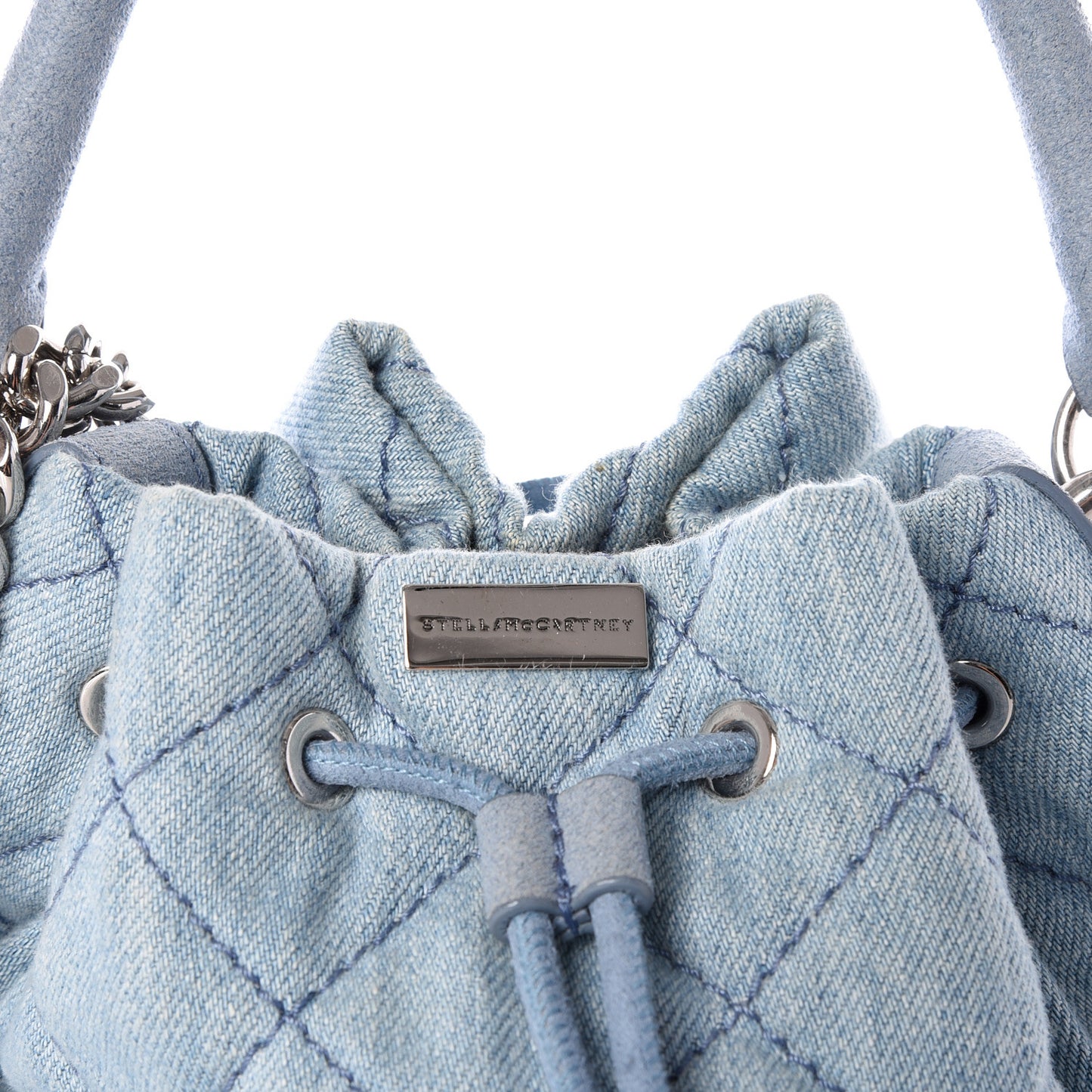 Eco Denim Quilted Small Bucket Bag Blue