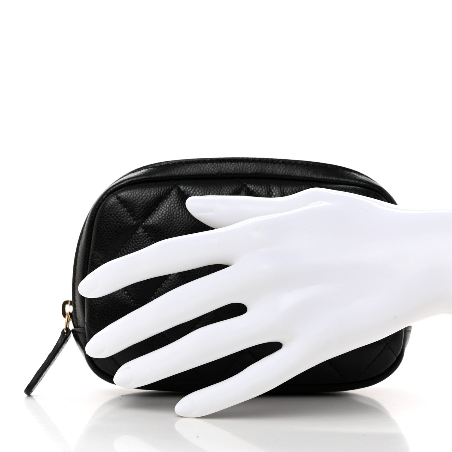 Caviar Quilted Small Curvy Pouch Cosmetic Case Black