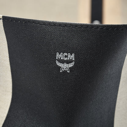 MCM Canvas Stripe Shopper Tote Black White 6 of 14