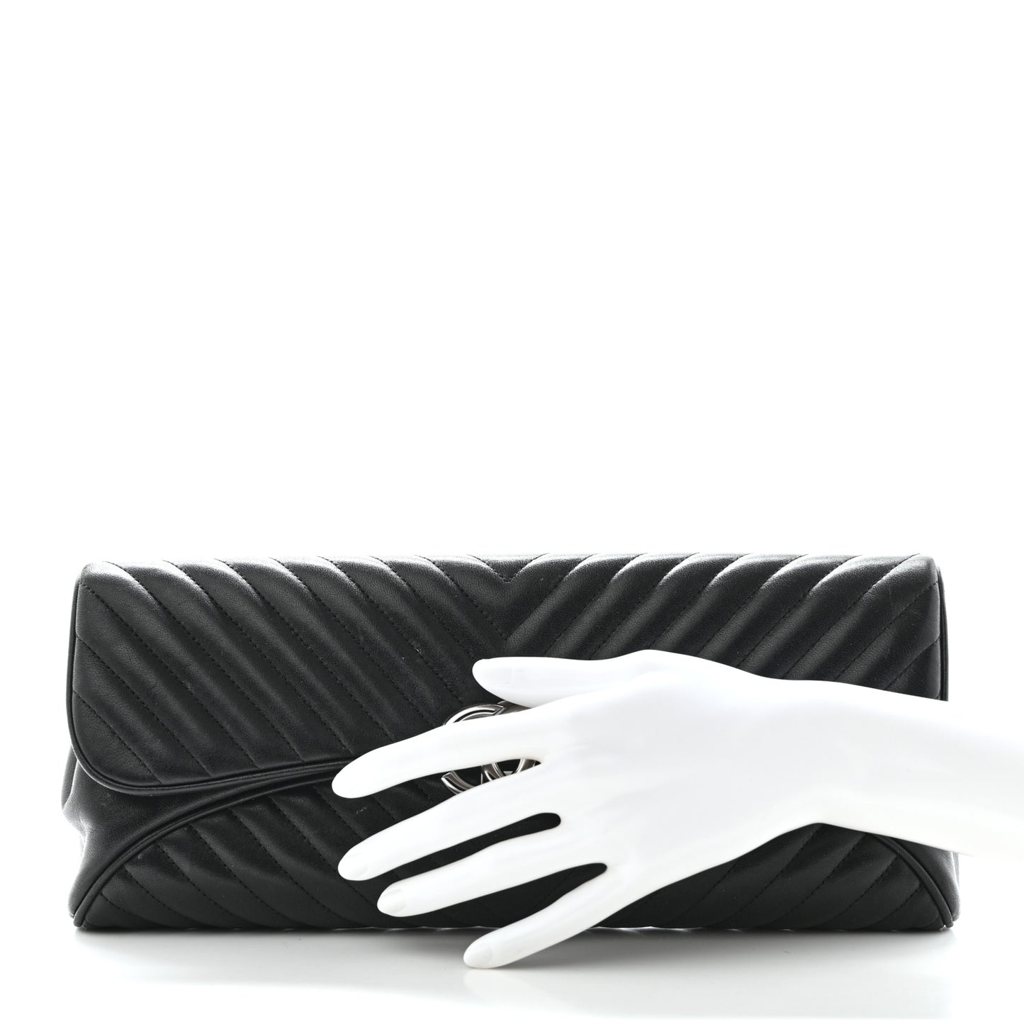 Lambskin Chevron Evening Clutch Black