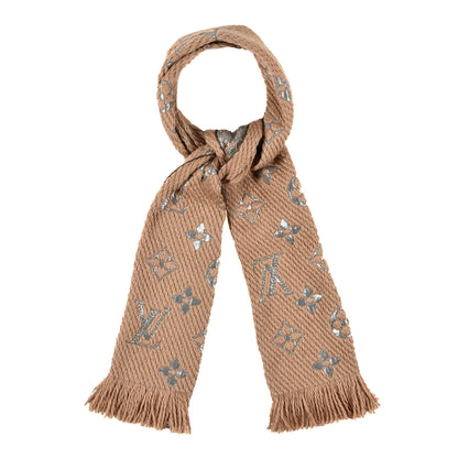 Louis Vuitton Wool Silk Logomania Shine Scarf Beige 1 of 4
