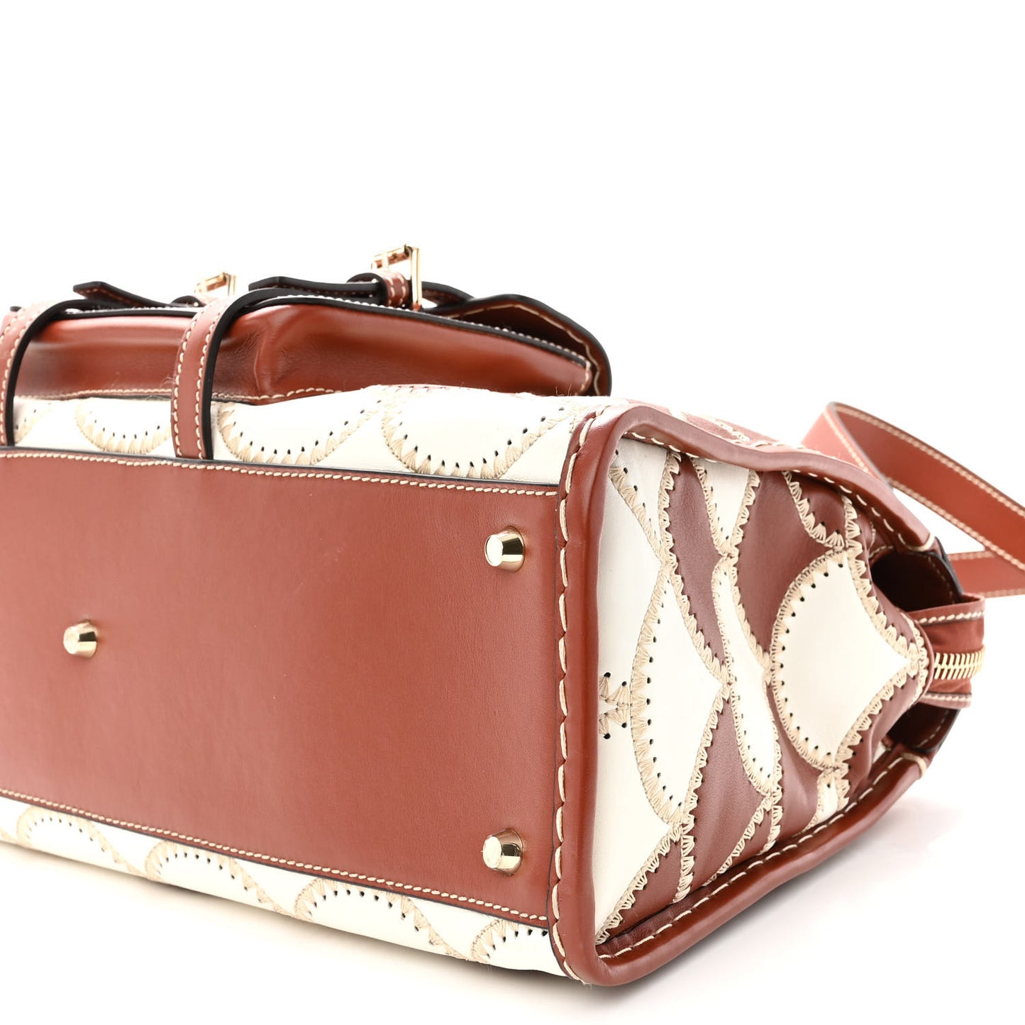 Nappa Shiny Calfskin Scallop Patchwork Medium Edith Day Bag Sepia Brown