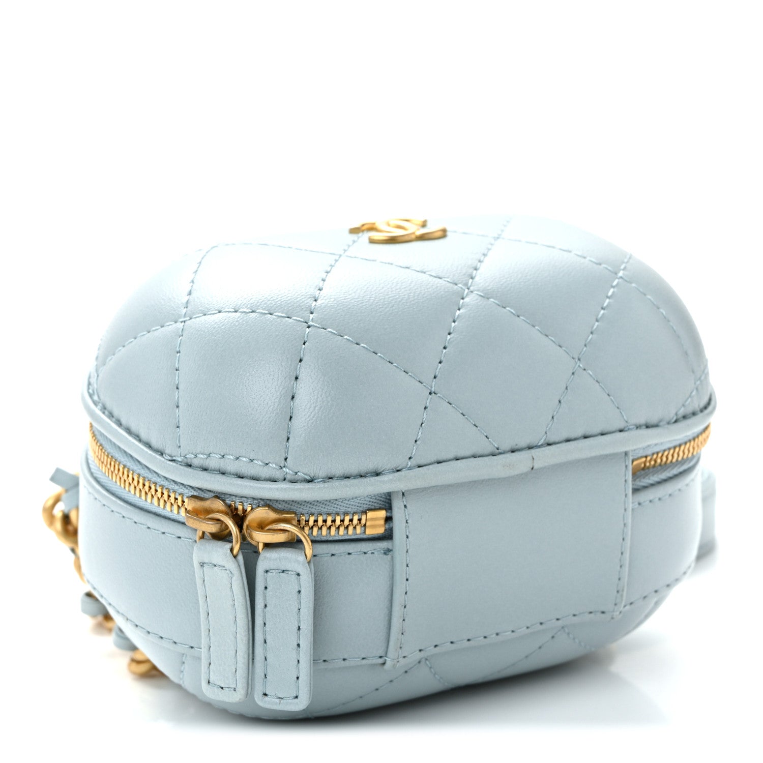 Chanel Lambskin Quilted CC Bubble Vanity Case With Chain Light Blue 4 of 10