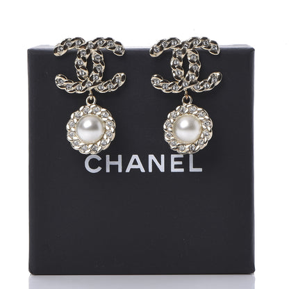 Chanel Crystal Pearl Pearls Coronation CC Drop Earrings Gold 5 of 5