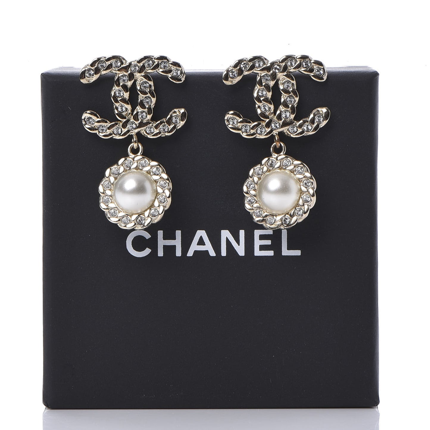 Crystal Pearl Pearls Coronation CC Drop Earrings Gold