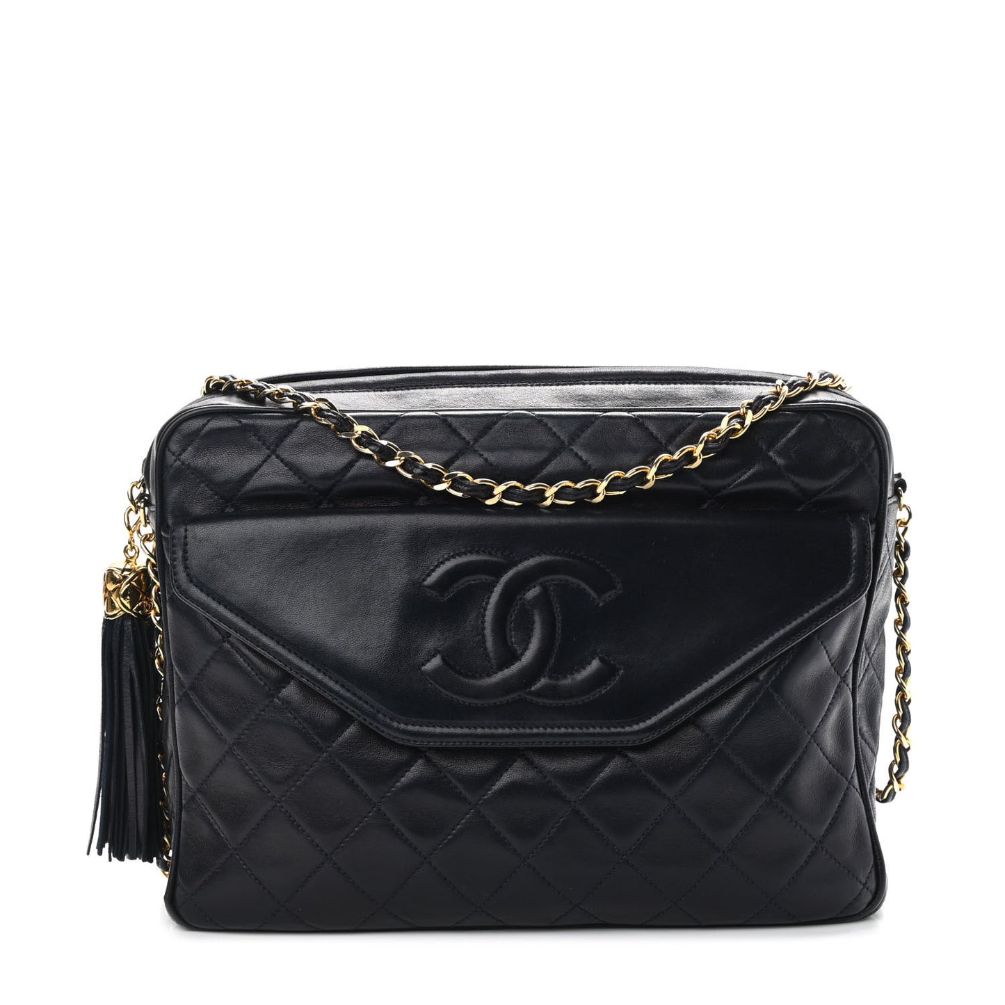 Lambskin Quilted Tassel Camera Case Navy