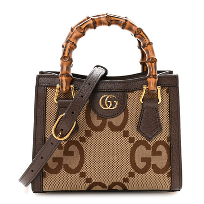 Gucci Monogram Jumbo GG Textured Dollar Calfskin Mini Diana Tote Bag Camel Ebony New Acero Pomegranate Red 1 of 9