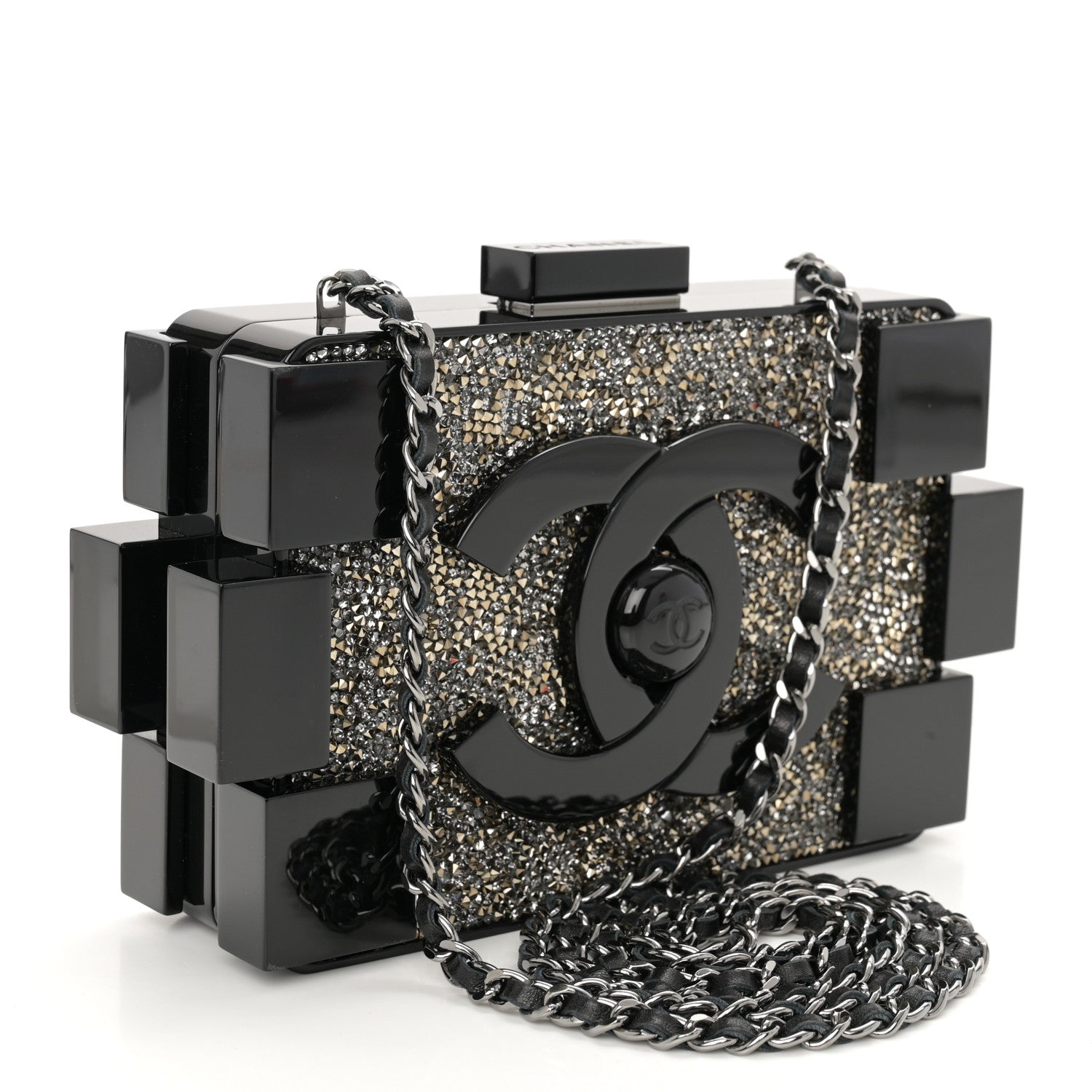 Chanel Plexiglass Crystal Lego Clutch Black 4 of 12