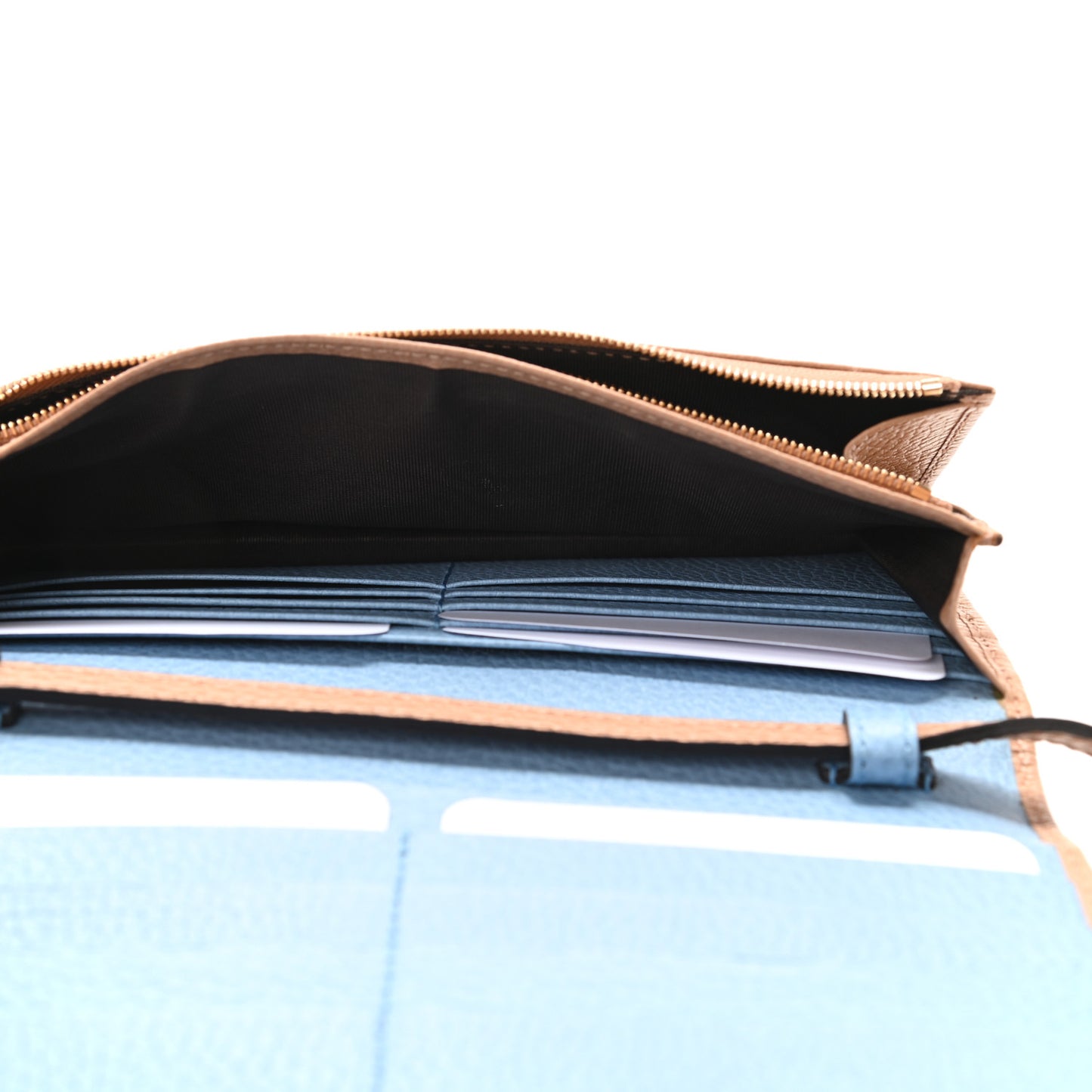 Dollar Calfskin Mini Swing Wallet Bag Camelia Mineral Blue