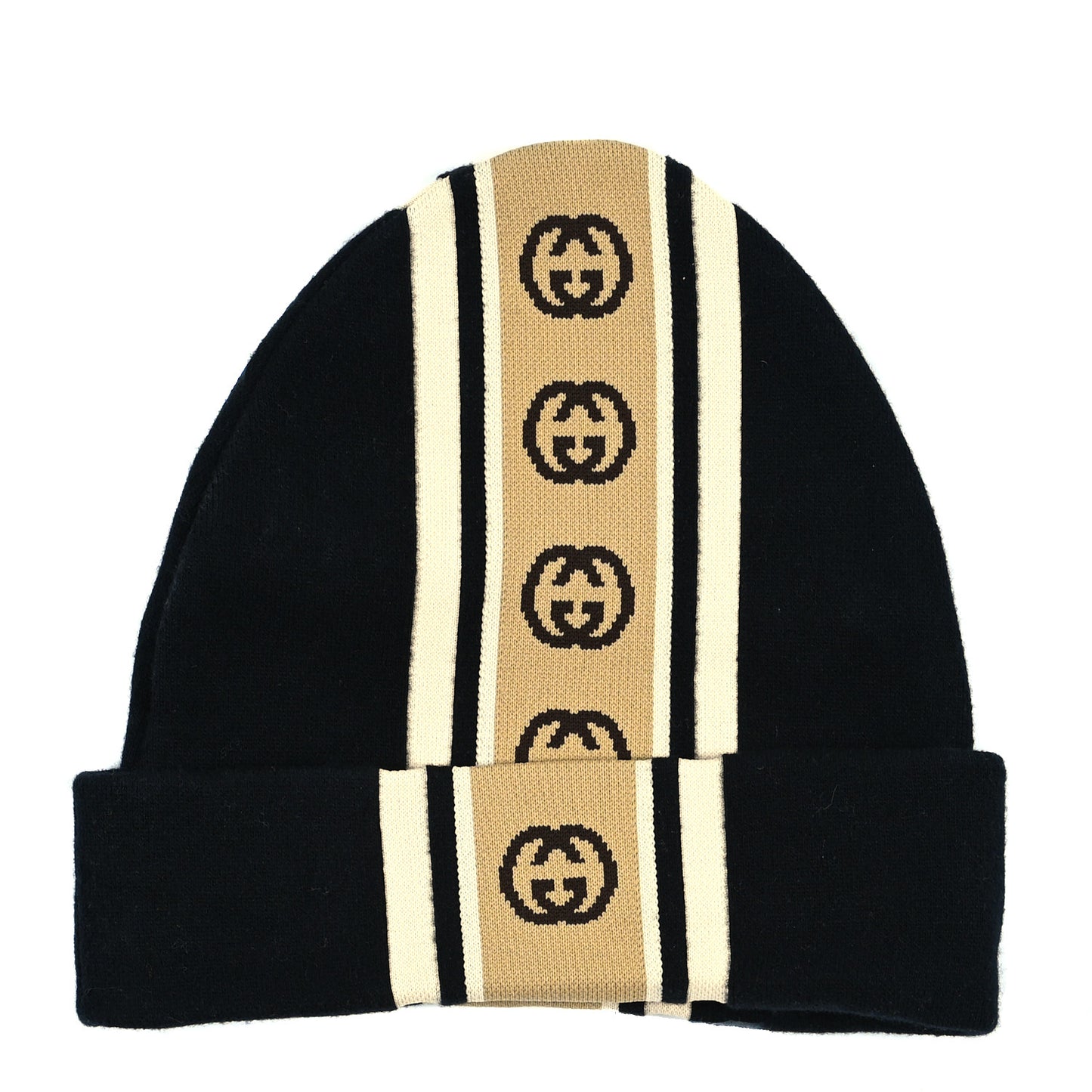 Wool Interlocking GG Stripe Beanie M Black