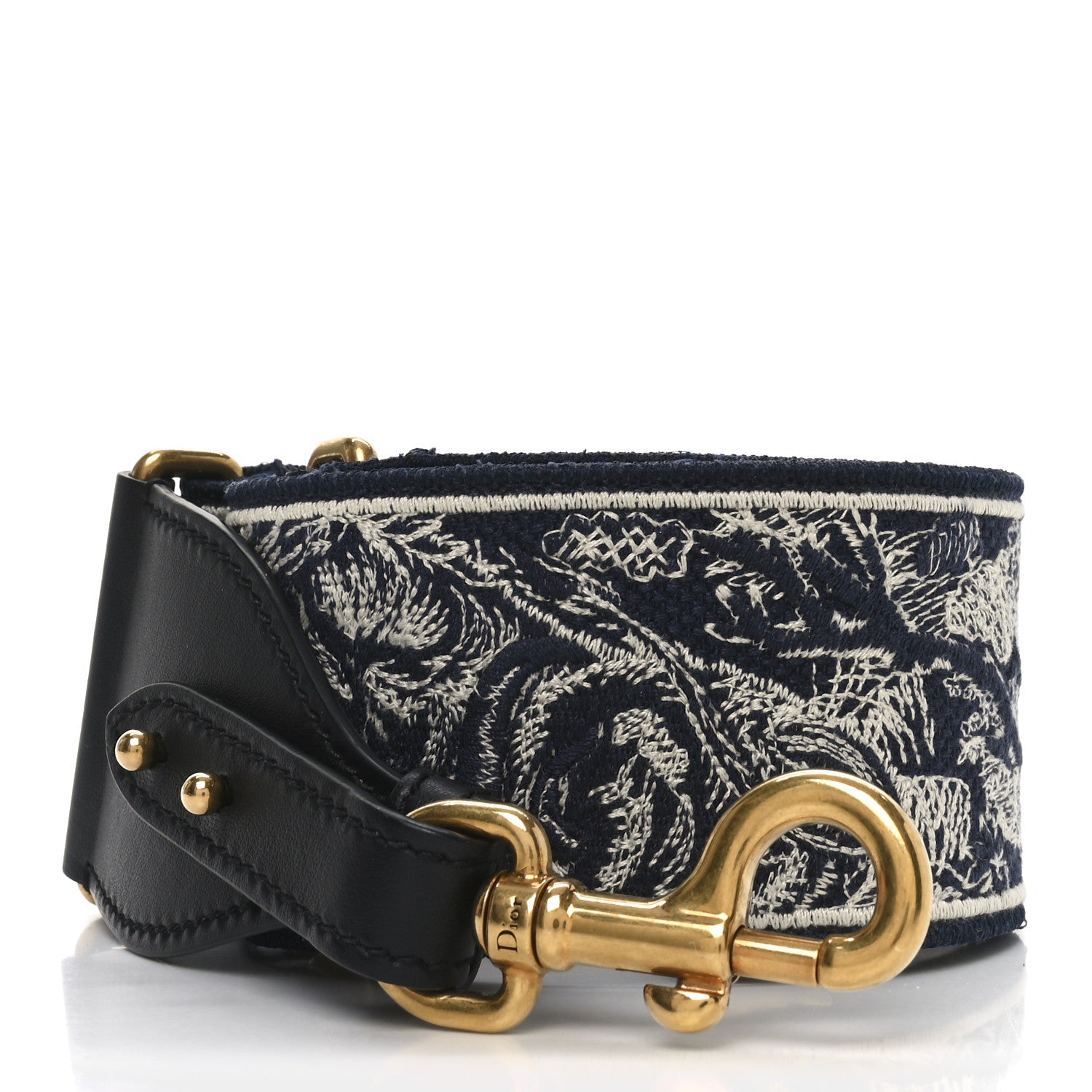 Christian Dior Canvas Embroidered Toile de Jouy Shoulder Strap Black White Blue 1 of 4