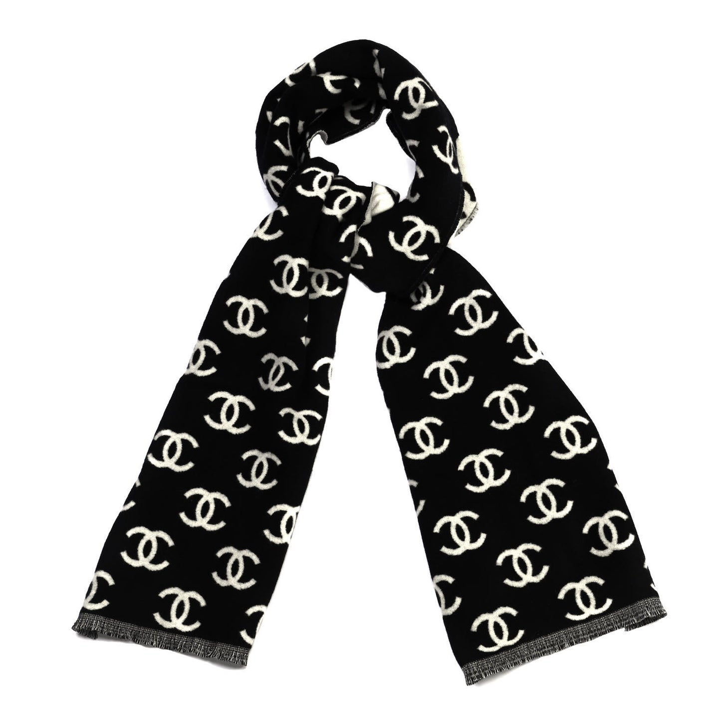 Wool Cashmere CC Scarf Black White