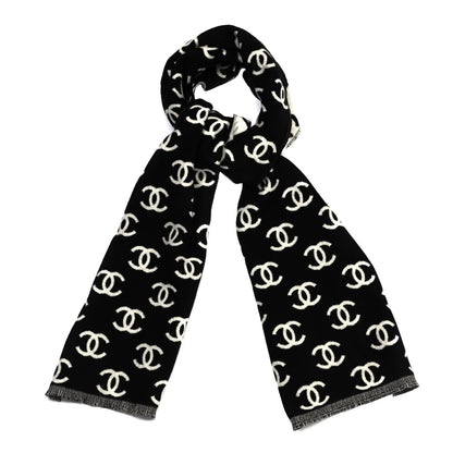 Chanel Wool Cashmere CC Scarf Black White 1 of 4