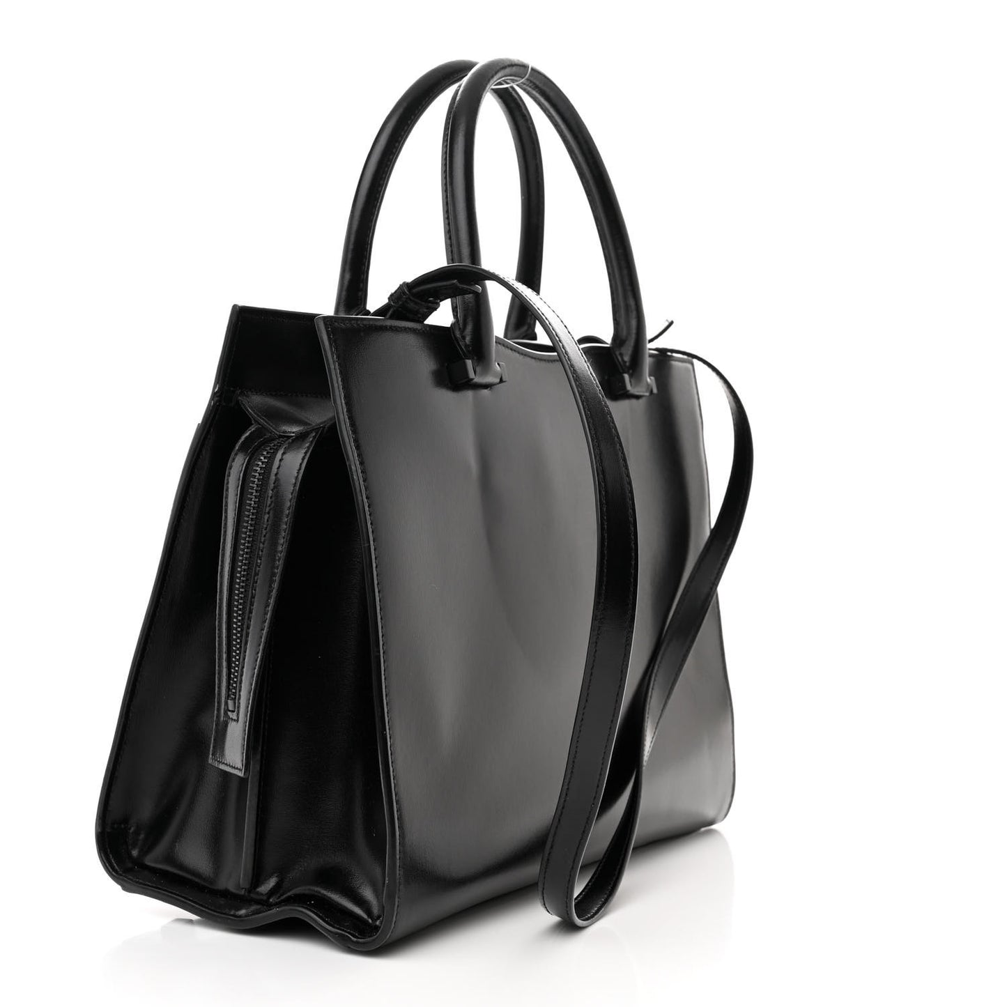 Shiny Calfskin Medium Uptown Tote Black