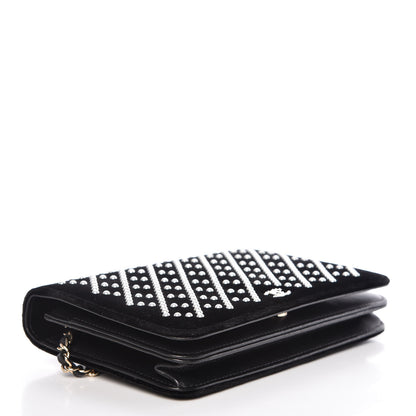 Chanel Velvet Pearl Diamond Embellished Wallet On Chain WOC Black 4 of 19