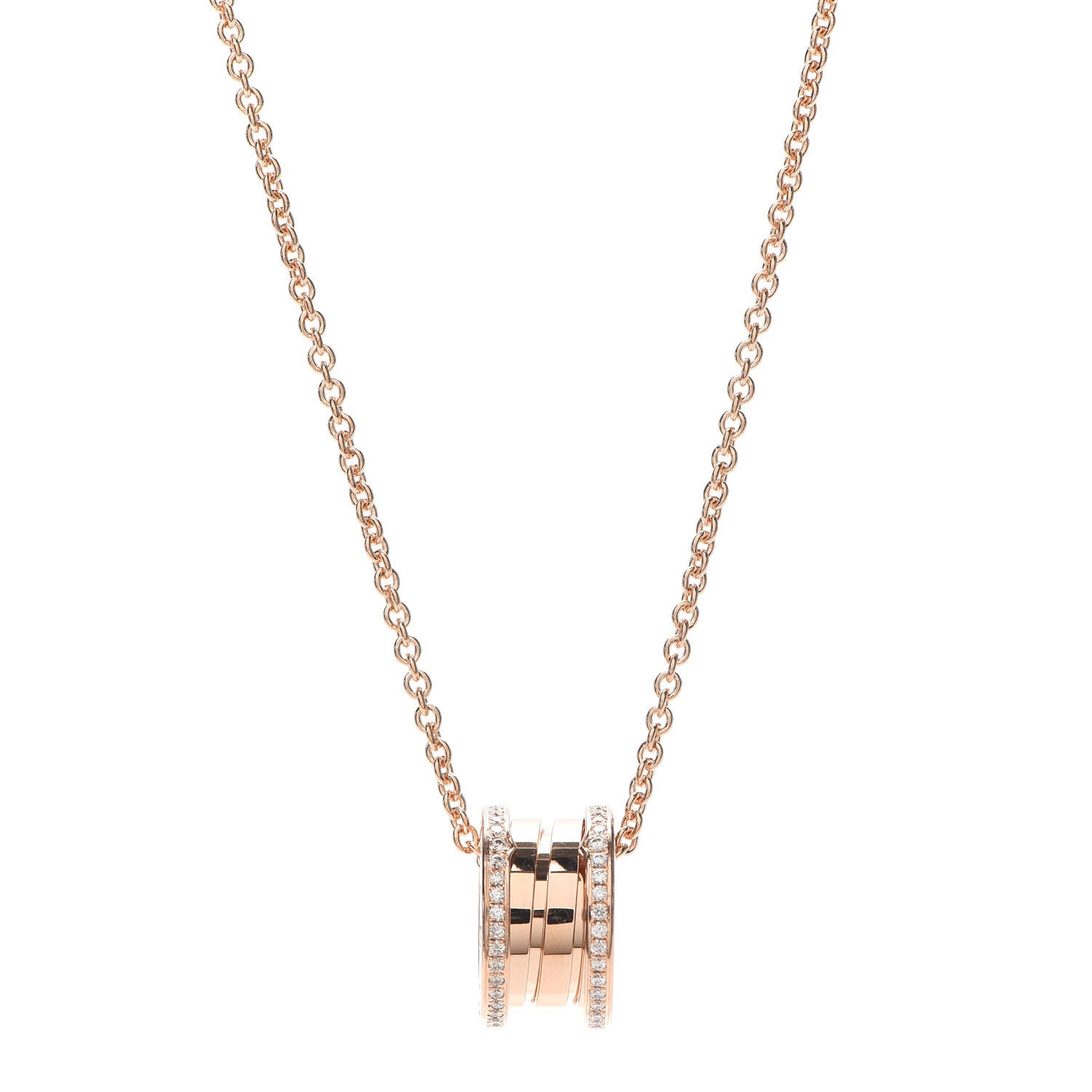 Bulgari 18K Rose Gold Diamond B.Zero1 Pendant Necklace 1 of 6
