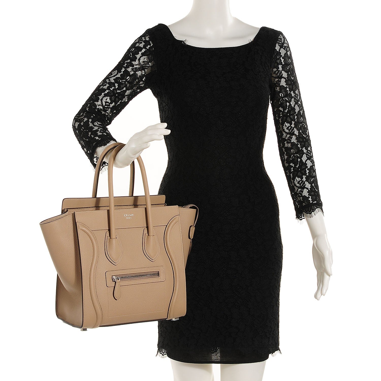 Celine Drummed Calfskin Micro Luggage Dune 2 of 8