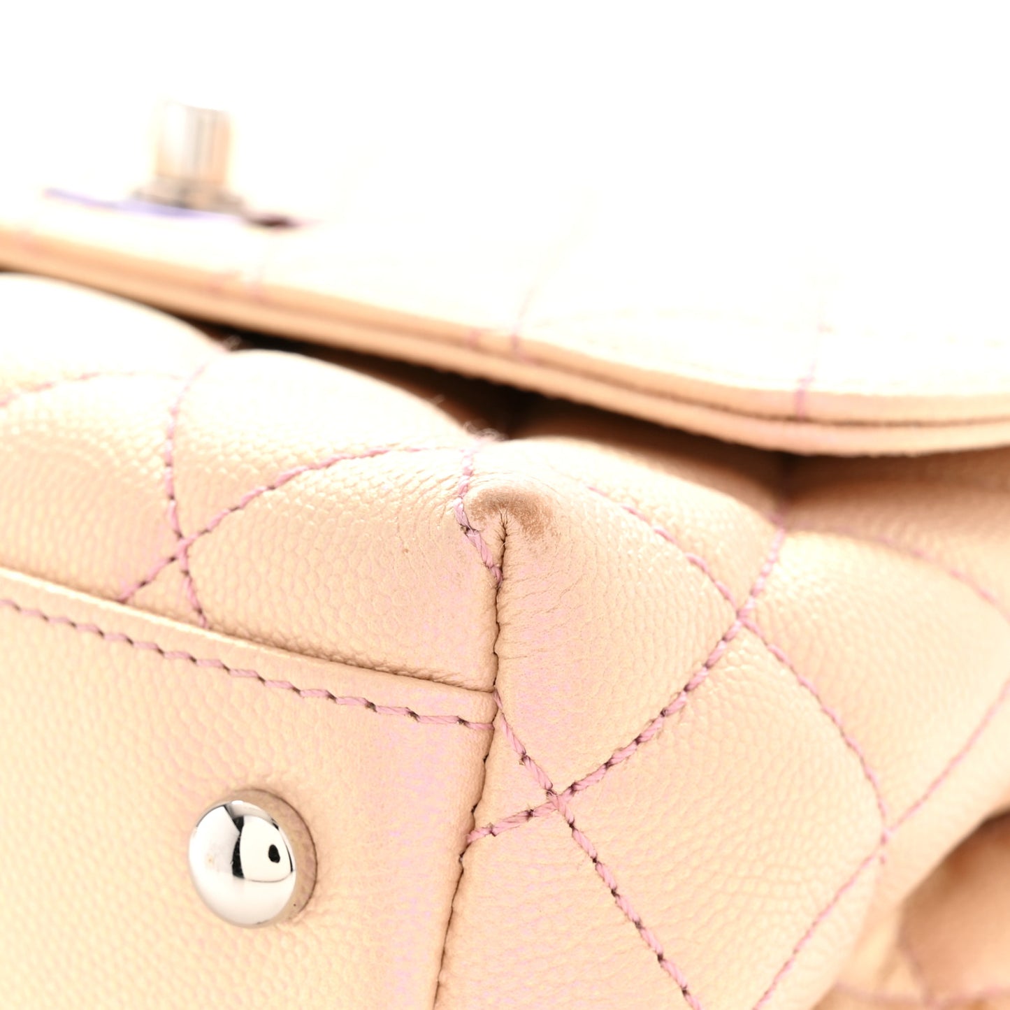 Iridescent Caviar Quilted Mini Coco Handle Flap Pink