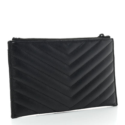 Saint Laurent Grain De Poudre Chevron Monogram Bill Pouch Black 3 of 7