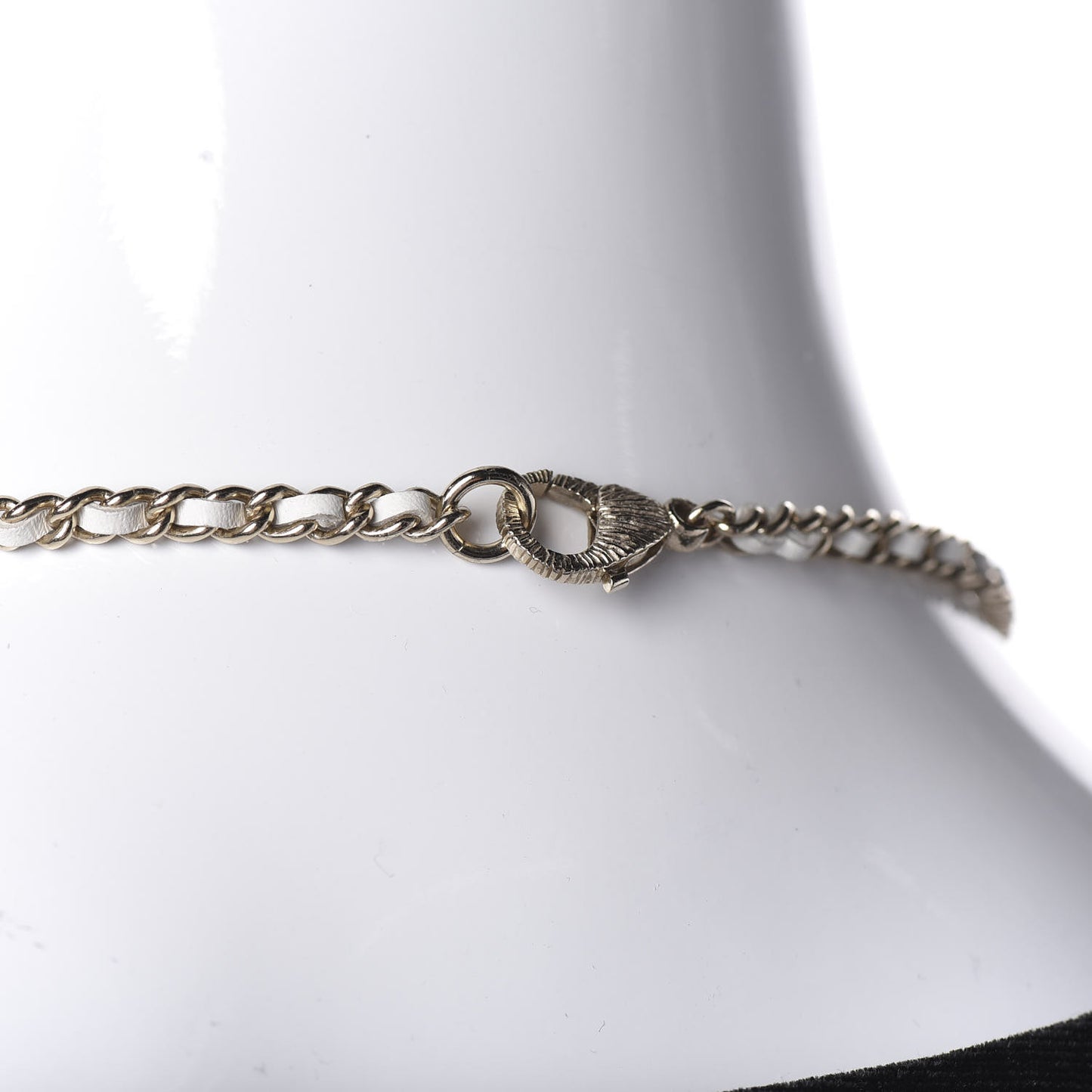 Pearl Crystal Lambskin Chain CC Necklace White Gold