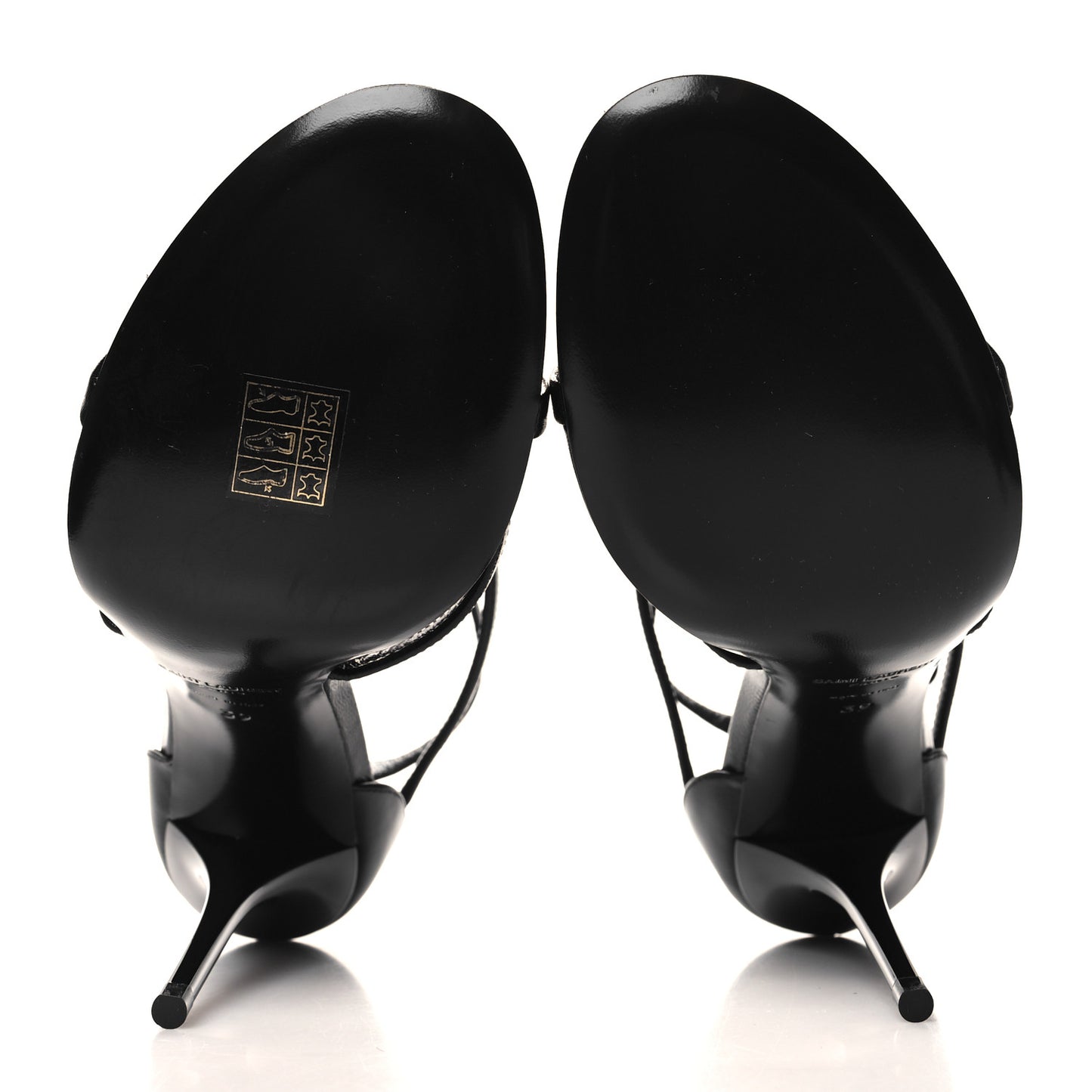 Calfskin Cassandra Palm Logo 110 Ankle Strap Sandals 39 Black