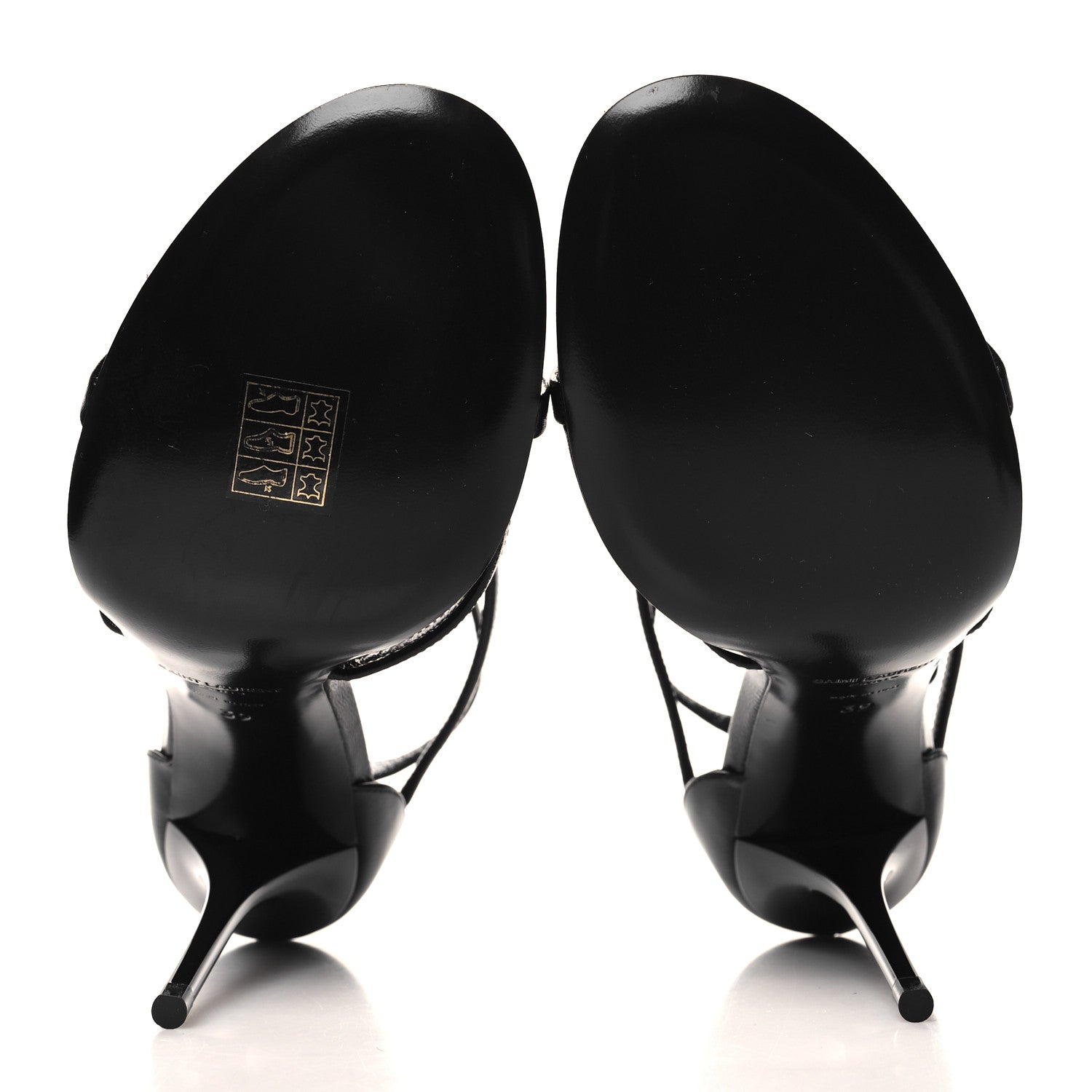 Saint Laurent Calfskin Cassandra Palm Logo 110 Ankle Strap Sandals 39 Black 5 of 9