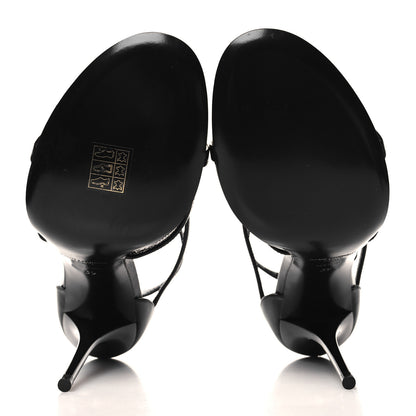 Saint Laurent Calfskin Cassandra Palm Logo 110 Ankle Strap Sandals 39 Black 5 of 9
