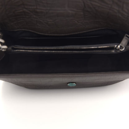 Saint Laurent Calfskin Crocodile Embossed Medium West Hollywood Monogram Fold-Over Grey 5 of 9