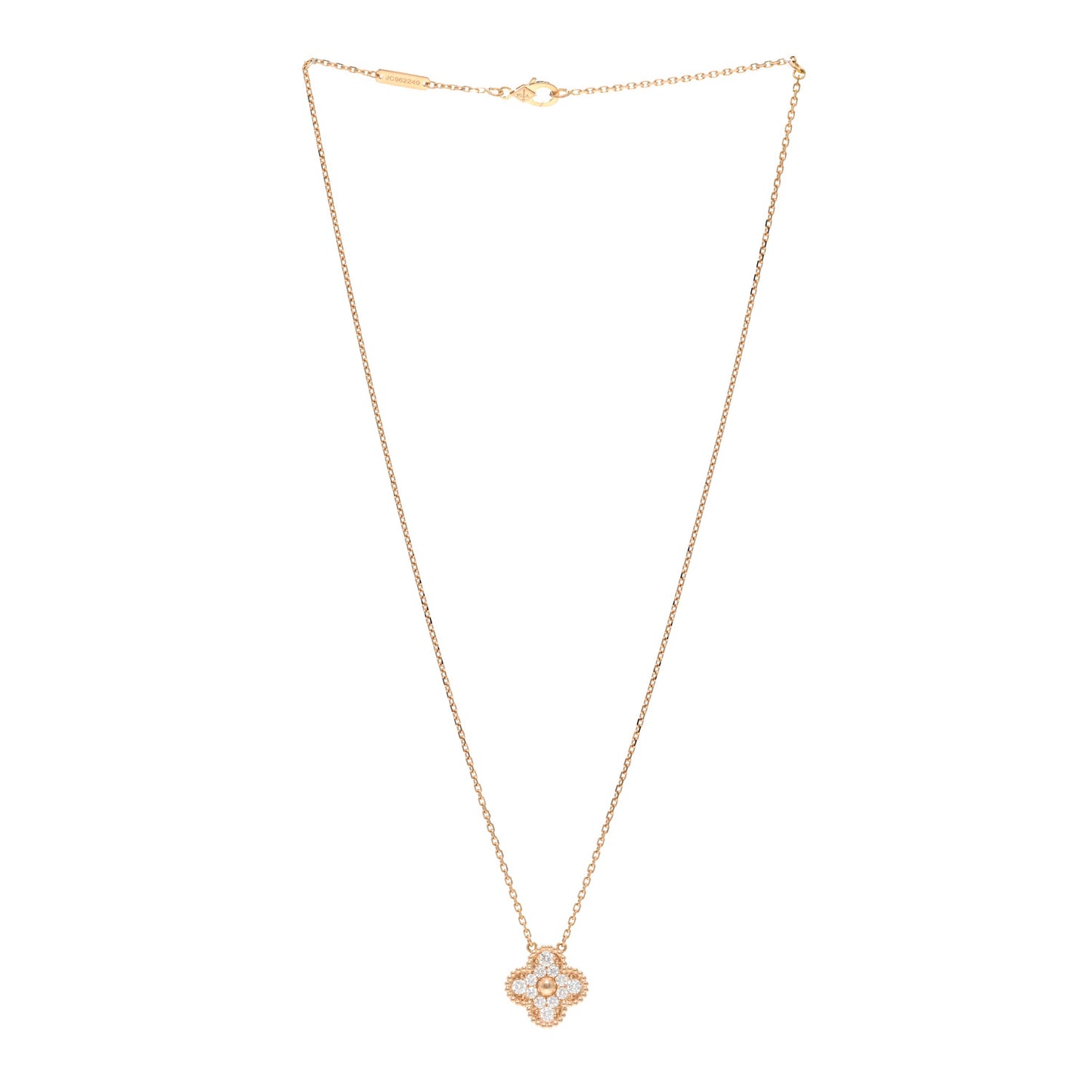 18K Rose Gold Diamond Vintage Alhambra Pendant Necklace