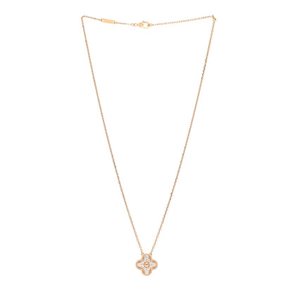Van Cleef & Arpels 18K Rose Gold Diamond Vintage Alhambra Pendant Necklace 3 of 6