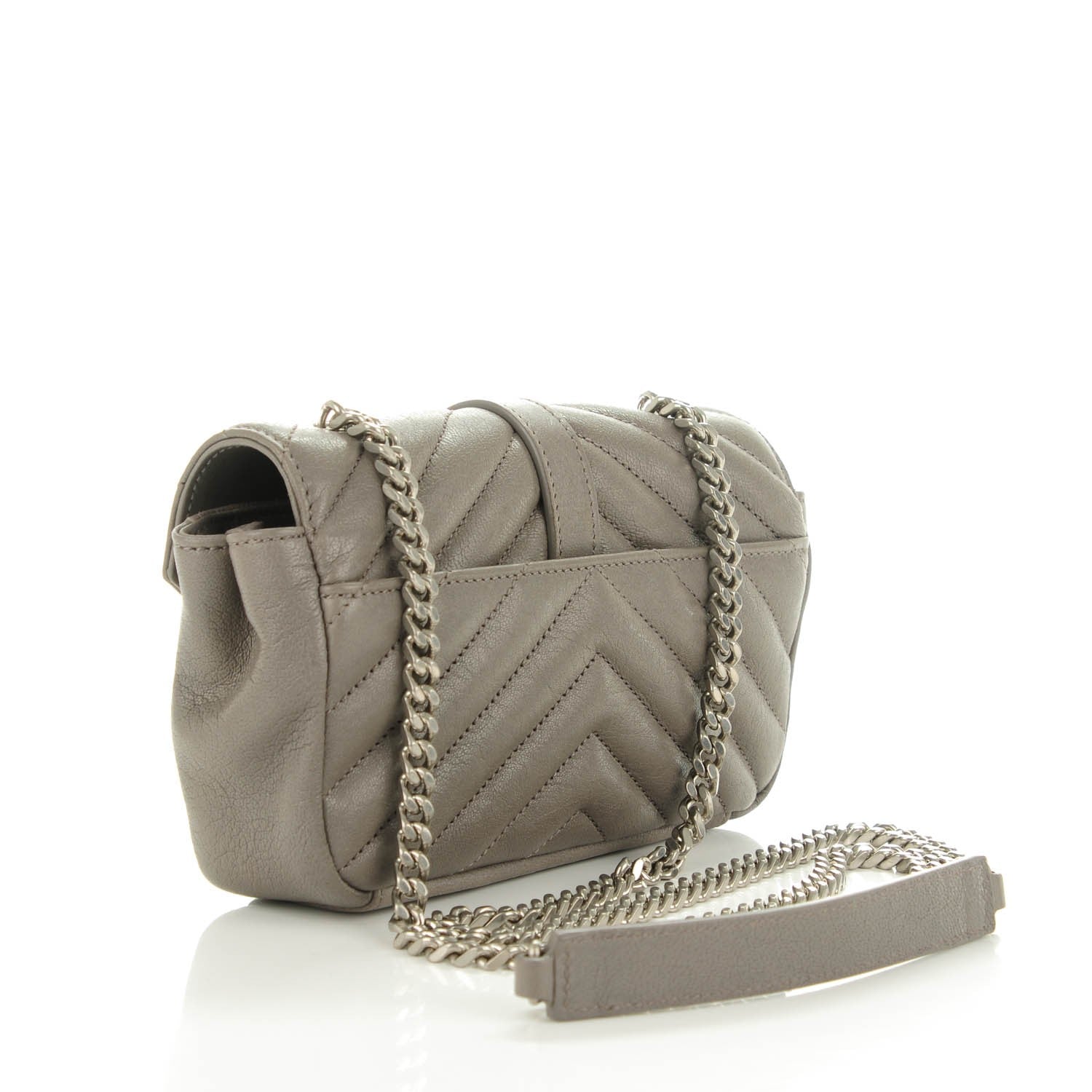 Saint Laurent Sheepskin Matelasse Chevron Monogram Classic Baby Chain Bag Fog 3 of 7