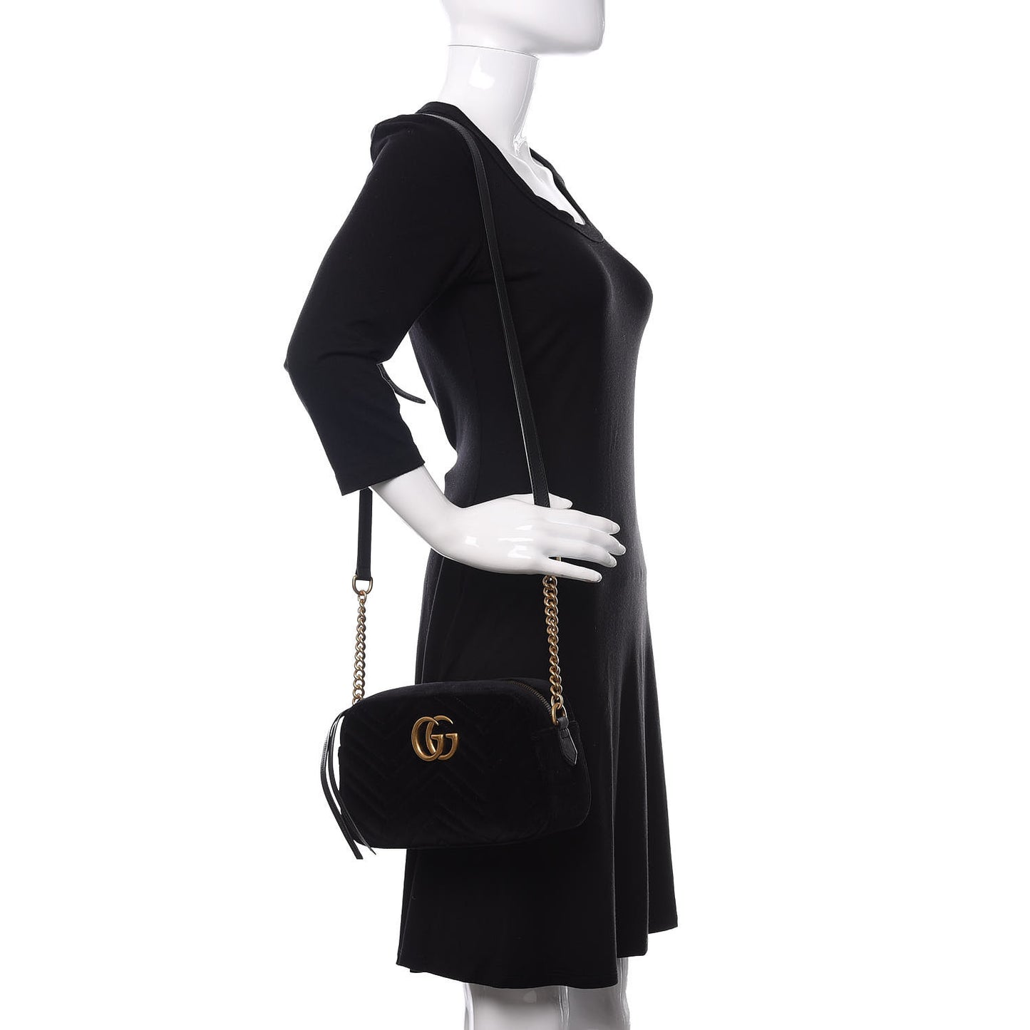 Velvet Matelasse Small GG Marmont Chain Shoulder Bag Black