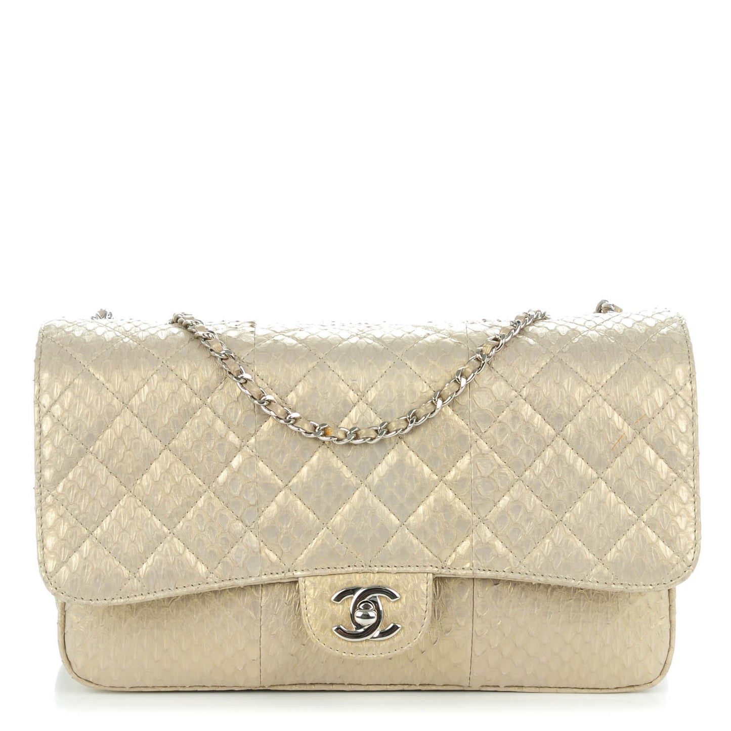 Iridescent Python Quilted Medium Clam Pocket Flap Gold