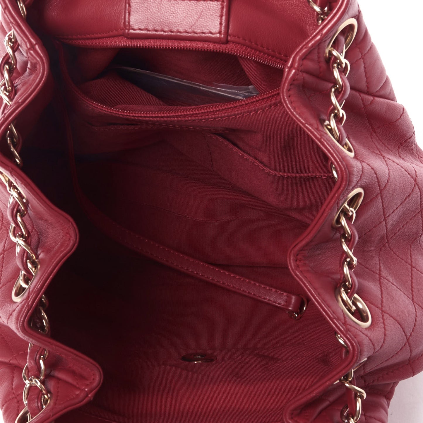 Lambskin Quilted Small Drawstring Shoulder Bag Dark Pink
