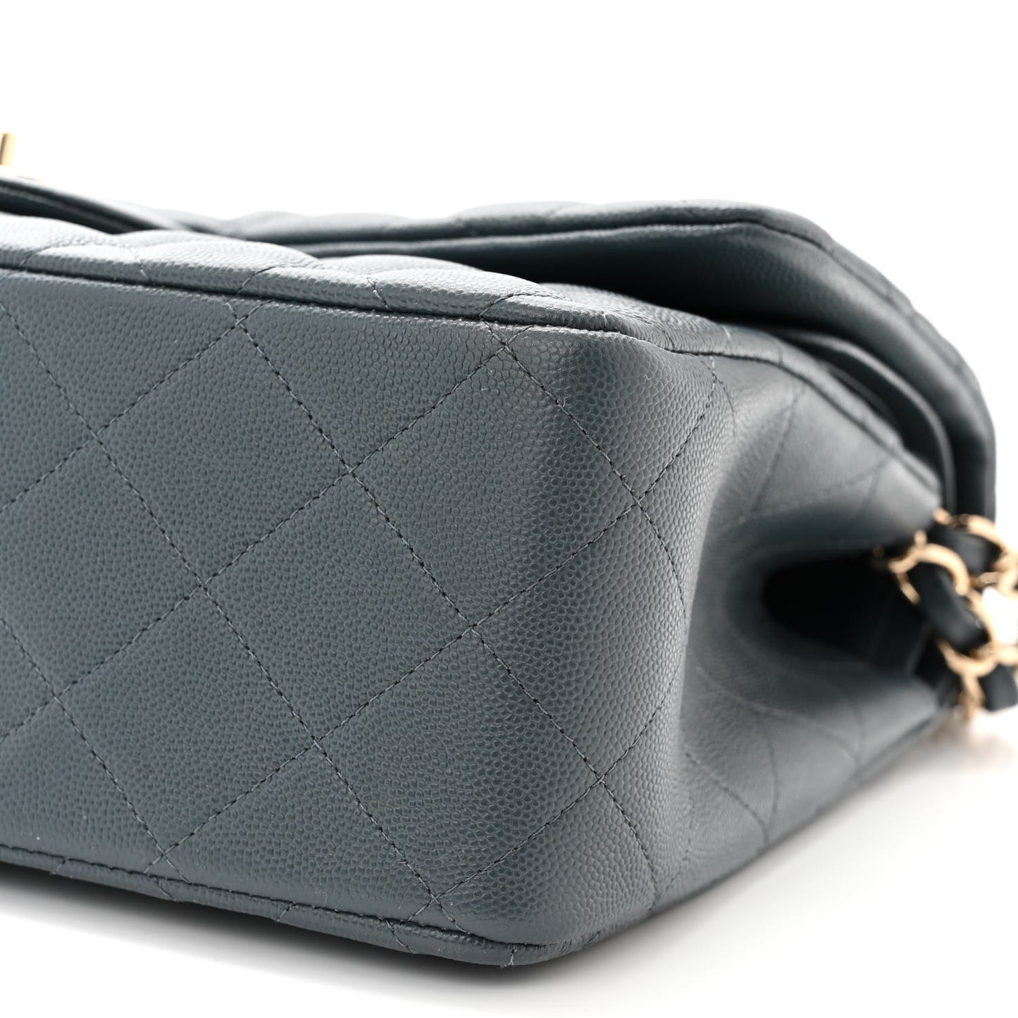 Caviar Quilted Jumbo Double Flap Grey
