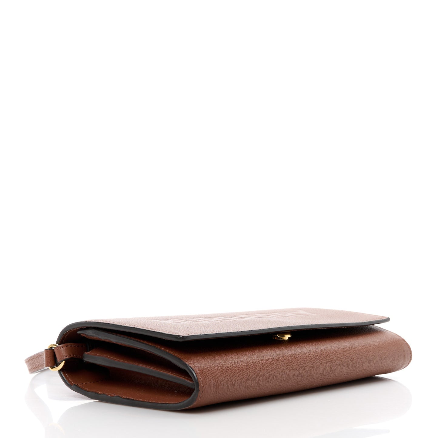 Grained Calfskin Embossed Logo Henley Wallet On Chain Tan