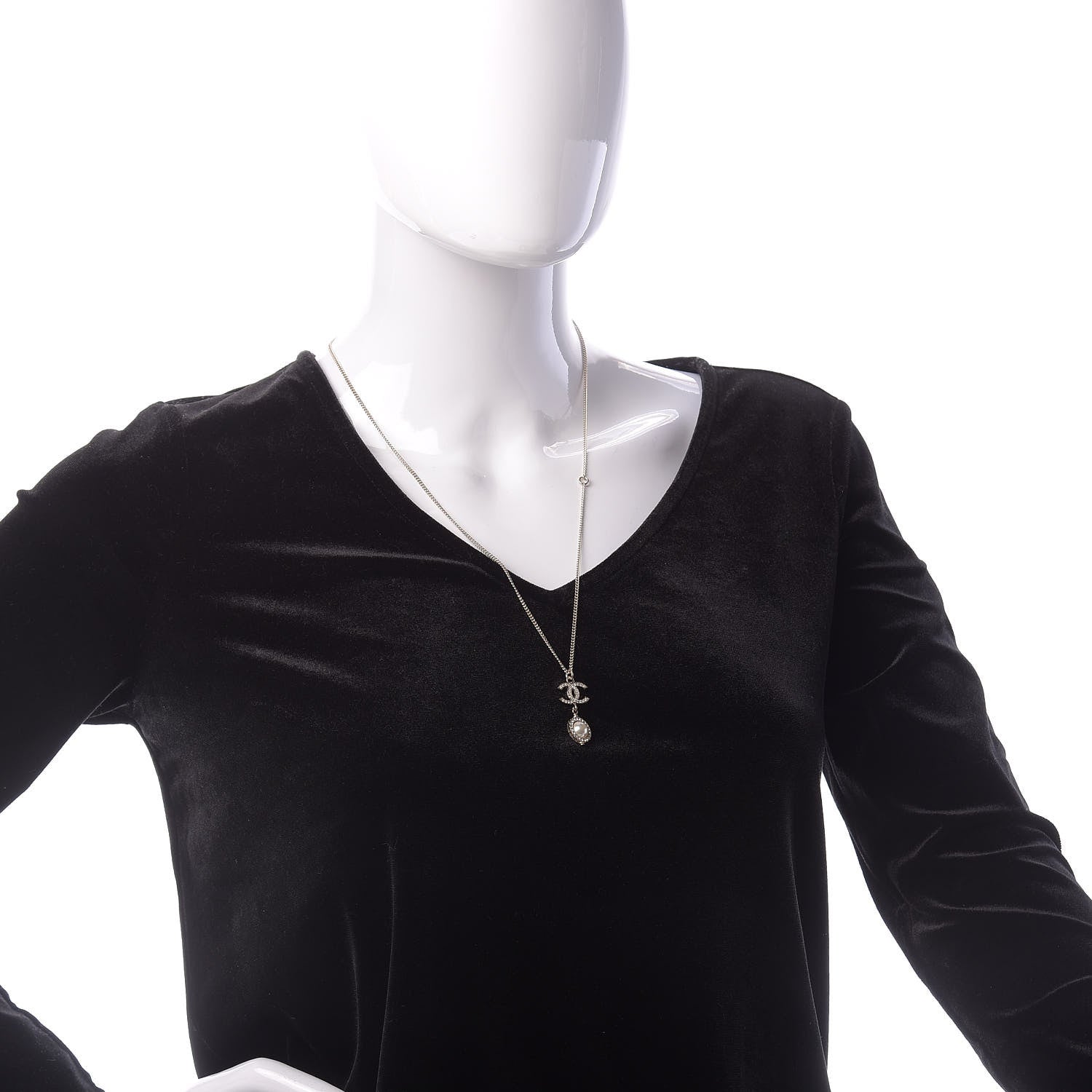Chanel Crystal CC Pearl Drop Necklace Gold 6 of 6