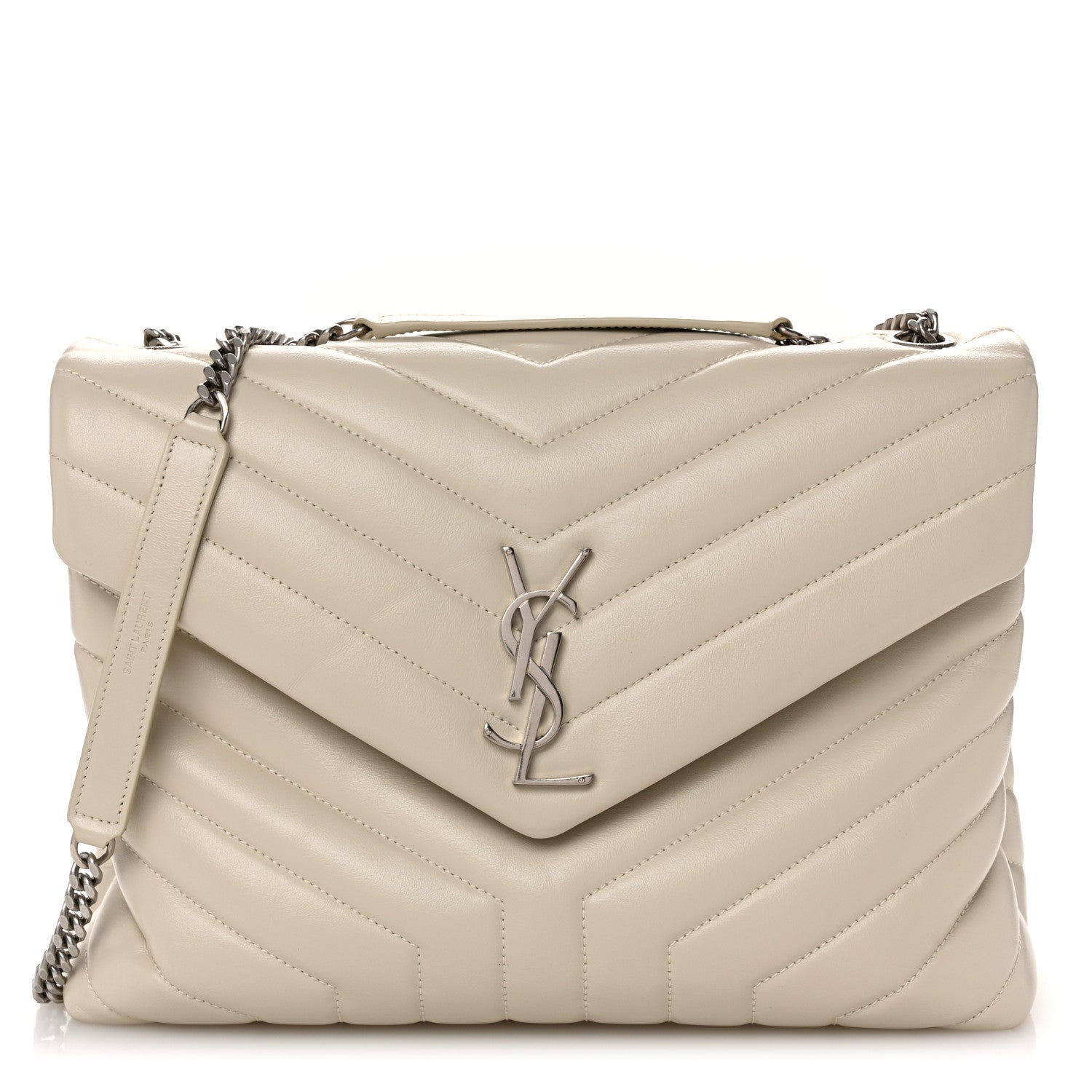 Saint Laurent Calfskin Y Quilted Monogram Medium Loulou Chain Satchel Ivory 1 of 12