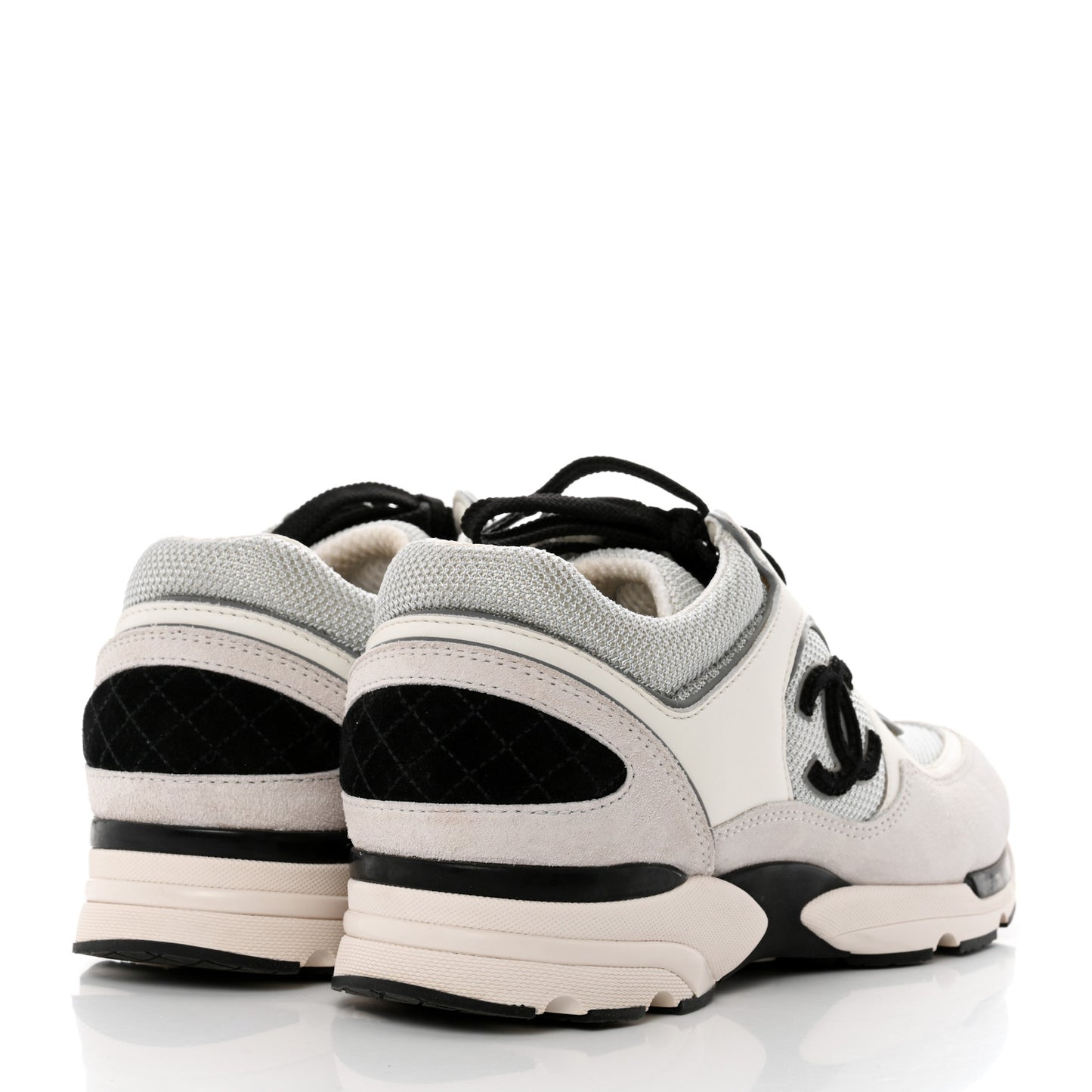 Nylon Calfskin Suede Womens CC Sneakers 37.5 Grey White