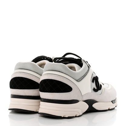 Chanel Nylon Calfskin Suede Womens CC Sneakers 37.5 Grey White 4 of 9