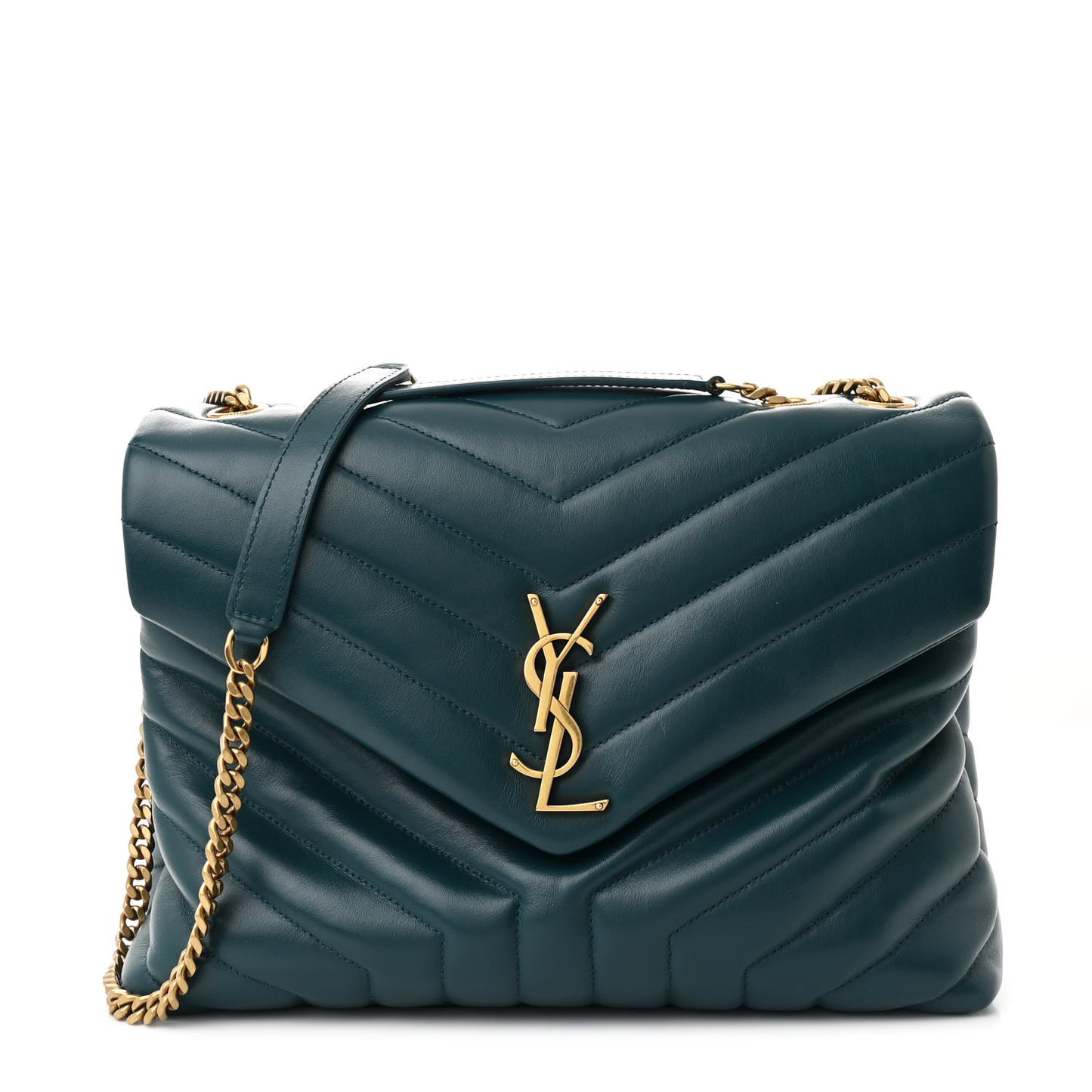 Calfskin Y Quilted Monogram Medium Loulou Chain Satchel Sea Turquoise
