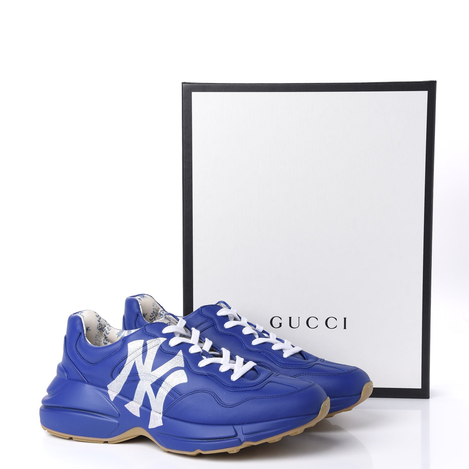Gucci X MLB Calfskin NY Yankees Mens Rhyton Sneakers 9 Electric Blue 10 of 10