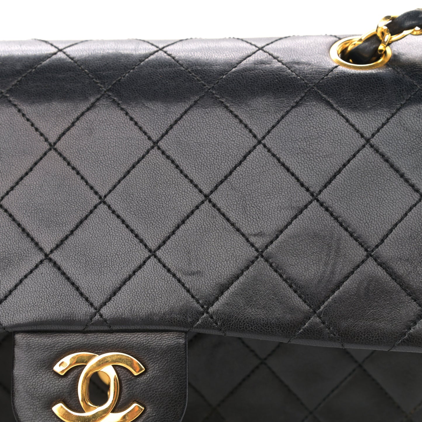 Lambskin Quilted Medium Double Flap Black