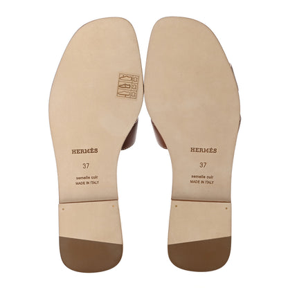 Hermes Box Calfskin Oran Sandals 37 Gold 5 of 8
